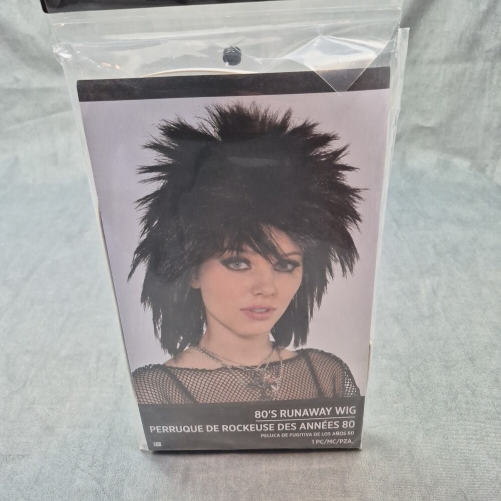 80's Runaway Punk Rocker Wig Costume Accessory Black Amscan 100% Synthetic-Hair